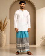 প্রিমিয়াম টু-পার্ট লুঙ্গি - আকাশী নীল - Image 8