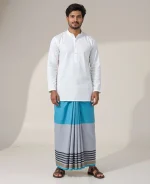 প্রিমিয়াম টু-পার্ট লুঙ্গি - আকাশী নীল - Image 7