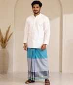 প্রিমিয়াম টু-পার্ট লুঙ্গি - আকাশী নীল - Image 6
