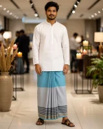 প্রিমিয়াম টু-পার্ট লুঙ্গি - আকাশী নীল - Image 4
