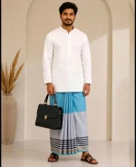 প্রিমিয়াম টু-পার্ট লুঙ্গি - আকাশী নীল - Image 18