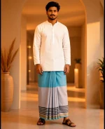 প্রিমিয়াম টু-পার্ট লুঙ্গি - আকাশী নীল - Image 16