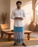 প্রিমিয়াম টু-পার্ট লুঙ্গি - আকাশী নীল - Image 14
