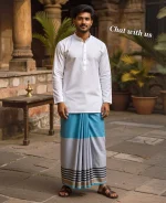 প্রিমিয়াম টু-পার্ট লুঙ্গি - আকাশী নীল - Image 11