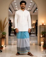 প্রিমিয়াম টু-পার্ট লুঙ্গি - আকাশী নীল - Image 9