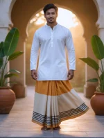 প্রিমিয়াম টু-পার্ট লুঙ্গি - বাদামী হলুদ - Image 15