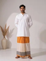 প্রিমিয়াম টু-পার্ট লুঙ্গি - বাদামী হলুদ - Image 7