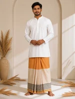 প্রিমিয়াম টু-পার্ট লুঙ্গি - বাদামী হলুদ - Image 16