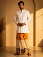 প্রিমিয়াম টু-পার্ট লুঙ্গি - বাদামী হলুদ - Image 13