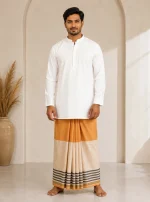 প্রিমিয়াম টু-পার্ট লুঙ্গি - বাদামী হলুদ - Image 12