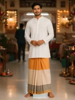 প্রিমিয়াম টু-পার্ট লুঙ্গি - বাদামী হলুদ - Image 10