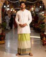 প্রিমিয়াম টু-পার্ট লুঙ্গি - লেমন-গ্রিন - Image 2