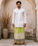 প্রিমিয়াম টু-পার্ট লুঙ্গি - লেমন-গ্রিন - Image 12