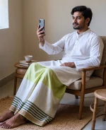 প্রিমিয়াম টু-পার্ট লুঙ্গি - লেমন-গ্রিন - Image 11