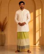 প্রিমিয়াম টু-পার্ট লুঙ্গি - লেমন-গ্রিন - Image 10