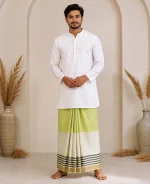 প্রিমিয়াম টু-পার্ট লুঙ্গি - লেমন-গ্রিন - Image 9