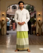 প্রিমিয়াম টু-পার্ট লুঙ্গি - লেমন-গ্রিন - Image 8