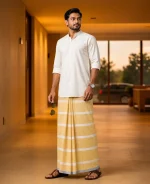 প্রিমিয়াম কাঁচা-হলুদ ও সাদা ডোরাকাটা লুঙ্গি - Image 7