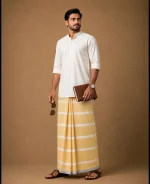 প্রিমিয়াম কাঁচা-হলুদ ও সাদা ডোরাকাটা লুঙ্গি - Image 6