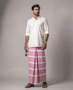 প্রিমিয়াম গোলাপি ও সাদা ডোরাকাটা লুঙ্গি - Image 7