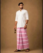 প্রিমিয়াম গোলাপি ও সাদা ডোরাকাটা লুঙ্গি - Image 4