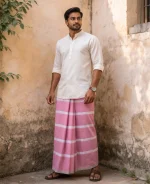 প্রিমিয়াম গোলাপি ও সাদা ডোরাকাটা লুঙ্গি - Image 6