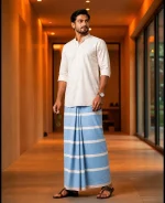 প্রিমিয়াম আকাশী-নীল ও সাদা ডোরাকাটা লুঙ্গি - Image 6